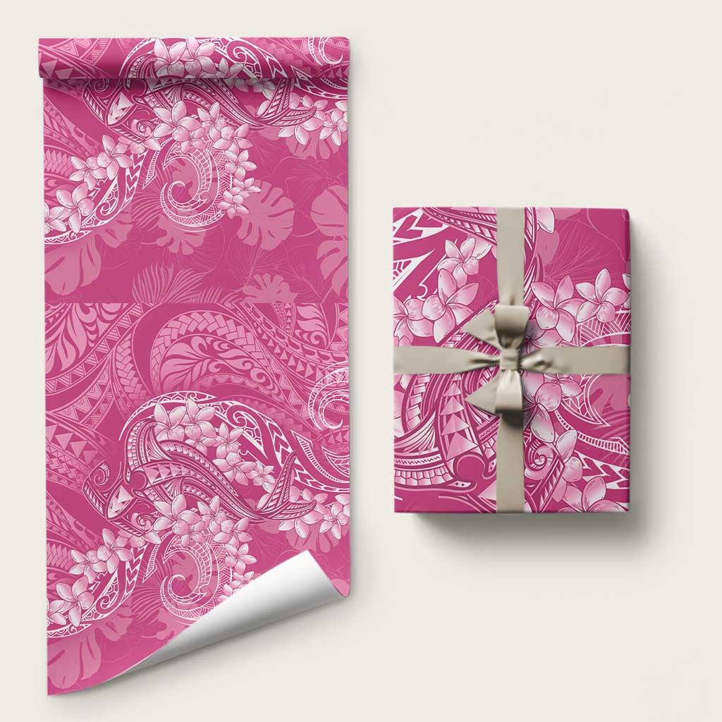 Pink Polynesia Hammerhead Shark Tattoo With Plumeria Lei Wrapping Paper LT14 58" × 23" Pink - Polynesian Pride