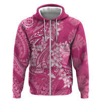 Pink Polynesia Hammerhead Shark Tattoo With Plumeria Lei Zip Hoodie