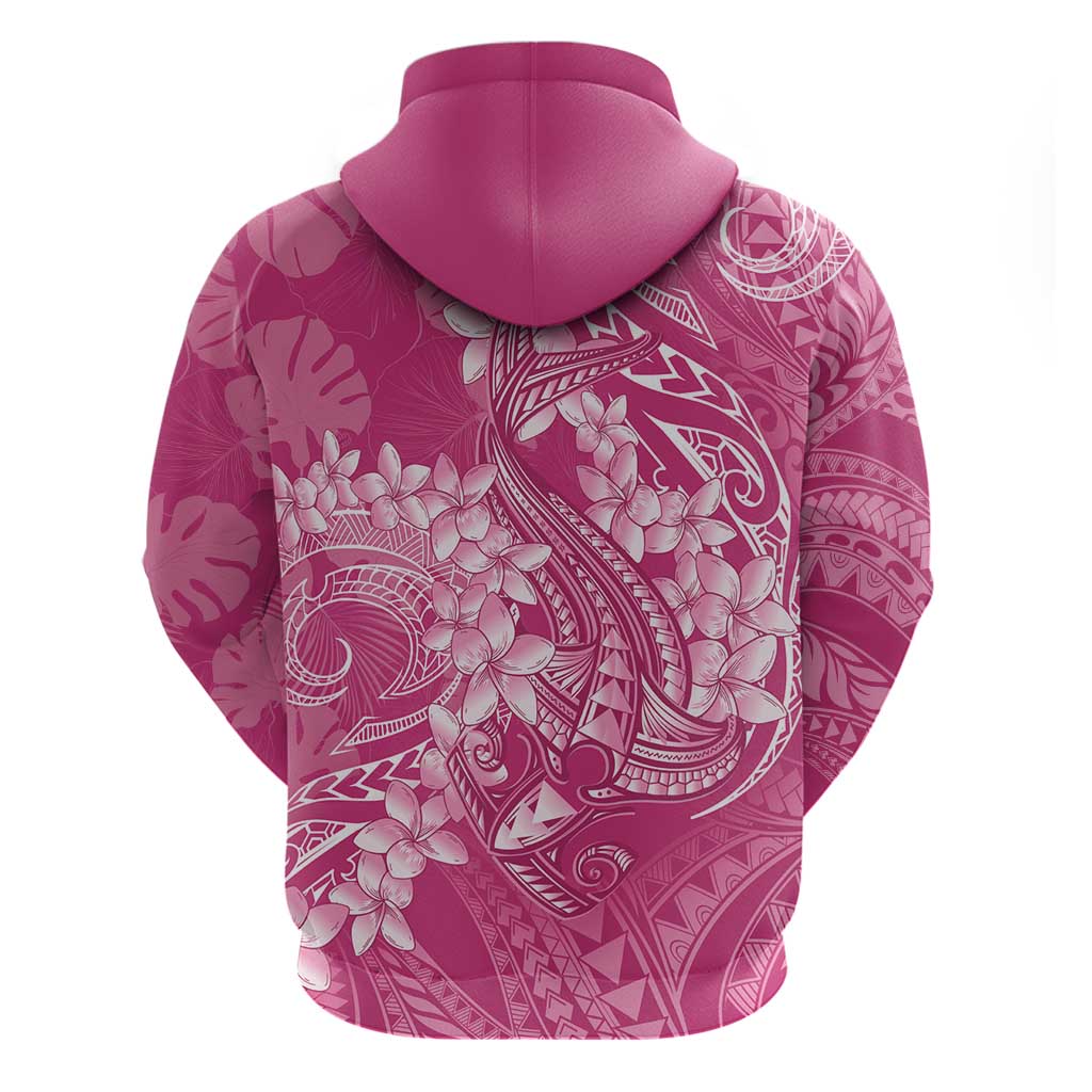 Pink Polynesia Hammerhead Shark Tattoo With Plumeria Lei Zip Hoodie