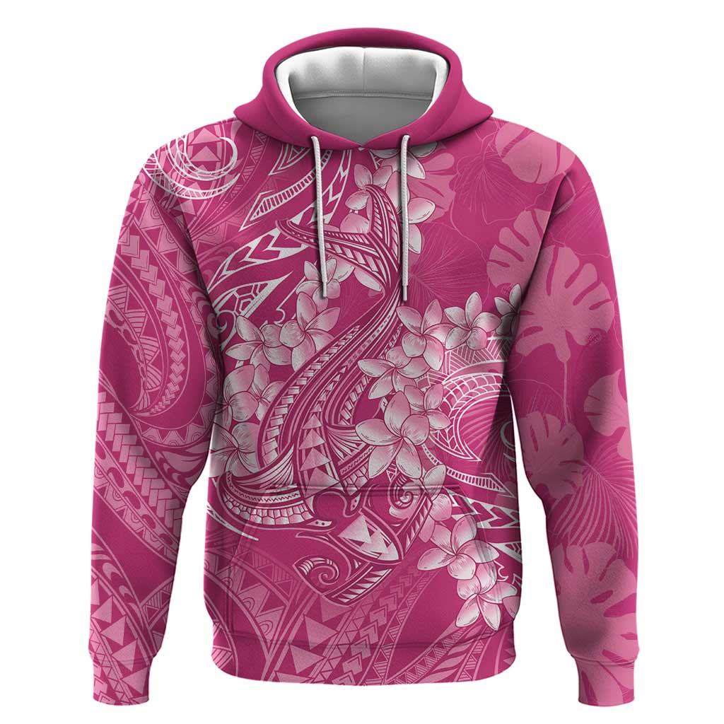 Pink Polynesia Hammerhead Shark Tattoo With Plumeria Lei Zip Hoodie