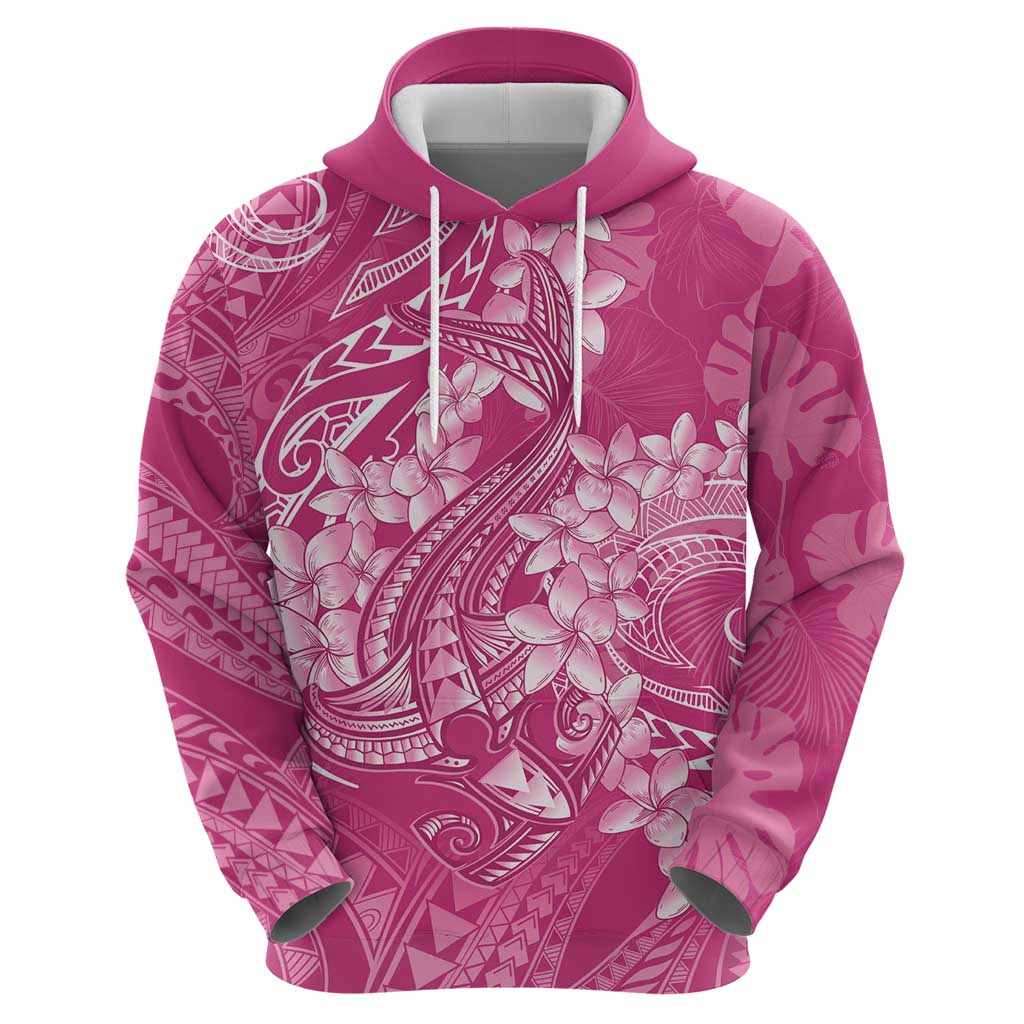 Pink Polynesia Hammerhead Shark Tattoo With Plumeria Lei Zip Hoodie