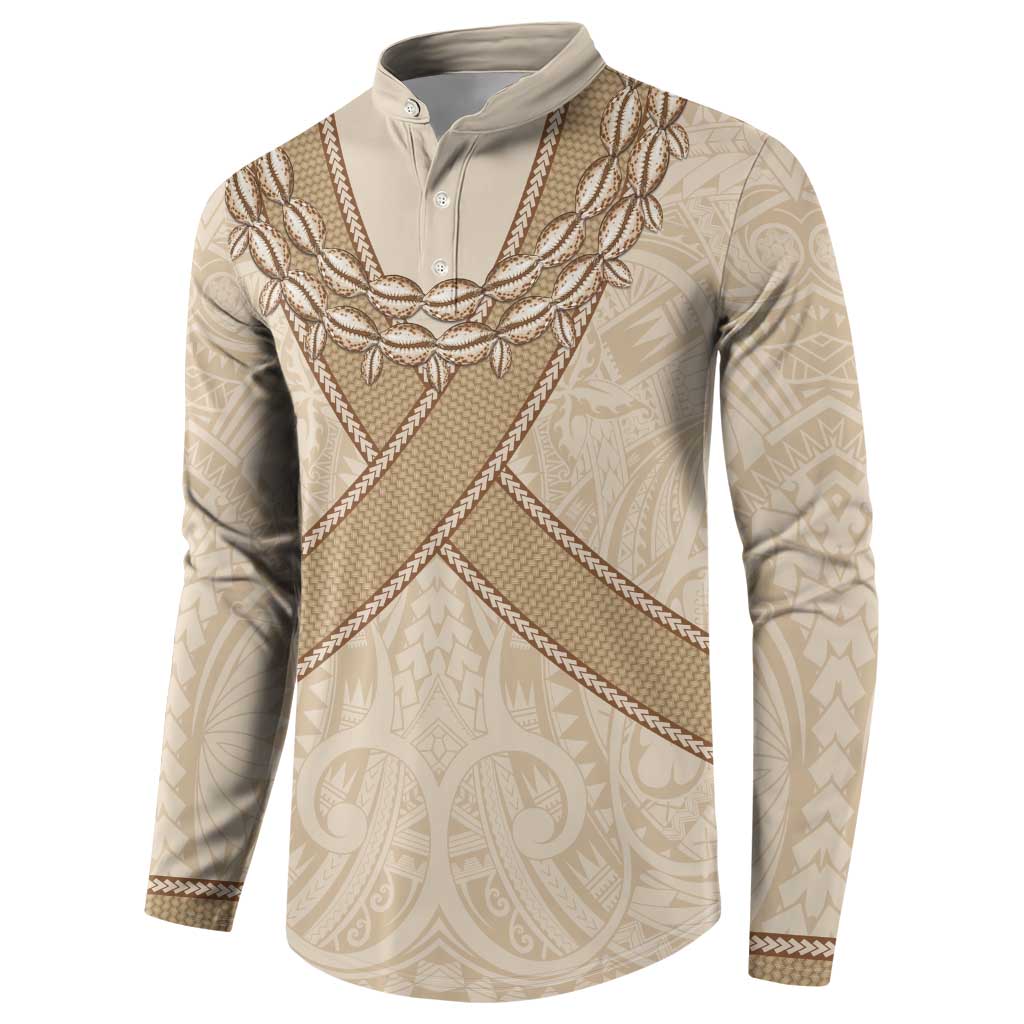 Mauri Ribaberiki Kiribati Button Sweatshirt Cowrie Shells Lei Palm Leaf Weaving