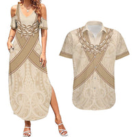Mauri Ribaberiki Kiribati Couples Matching Summer Maxi Dress and Hawaiian Shirt Cowrie Shells Lei Palm Leaf Weaving