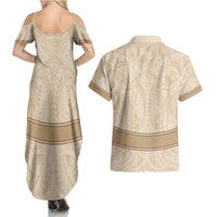 Mauri Ribaberiki Kiribati Couples Matching Summer Maxi Dress and Hawaiian Shirt Cowrie Shells Lei Palm Leaf Weaving