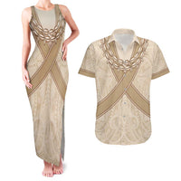 Mauri Ribaberiki Kiribati Couples Matching Tank Maxi Dress and Hawaiian Shirt Cowrie Shells Lei Palm Leaf Weaving