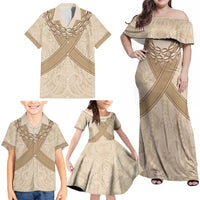 Mauri Ribaberiki Kiribati Family Matching Off Shoulder Maxi Dress and Hawaiian Shirt Cowrie Shells Lei Palm Leaf Weaving