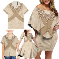 Mauri Ribaberiki Kiribati Family Matching Off Shoulder Short Dress and Hawaiian Shirt Cowrie Shells Lei Palm Leaf Weaving