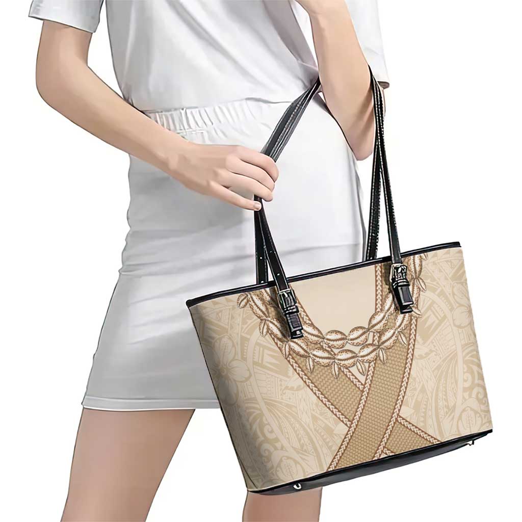 Mauri Ribaberiki Kiribati Leather Tote Bag Cowrie Shells Lei Palm Leaf Weaving