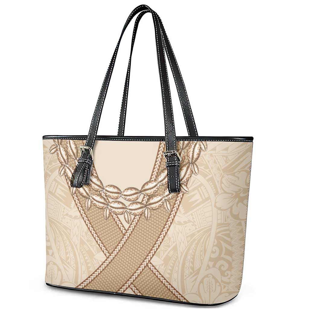 Mauri Ribaberiki Kiribati Leather Tote Bag Cowrie Shells Lei Palm Leaf Weaving