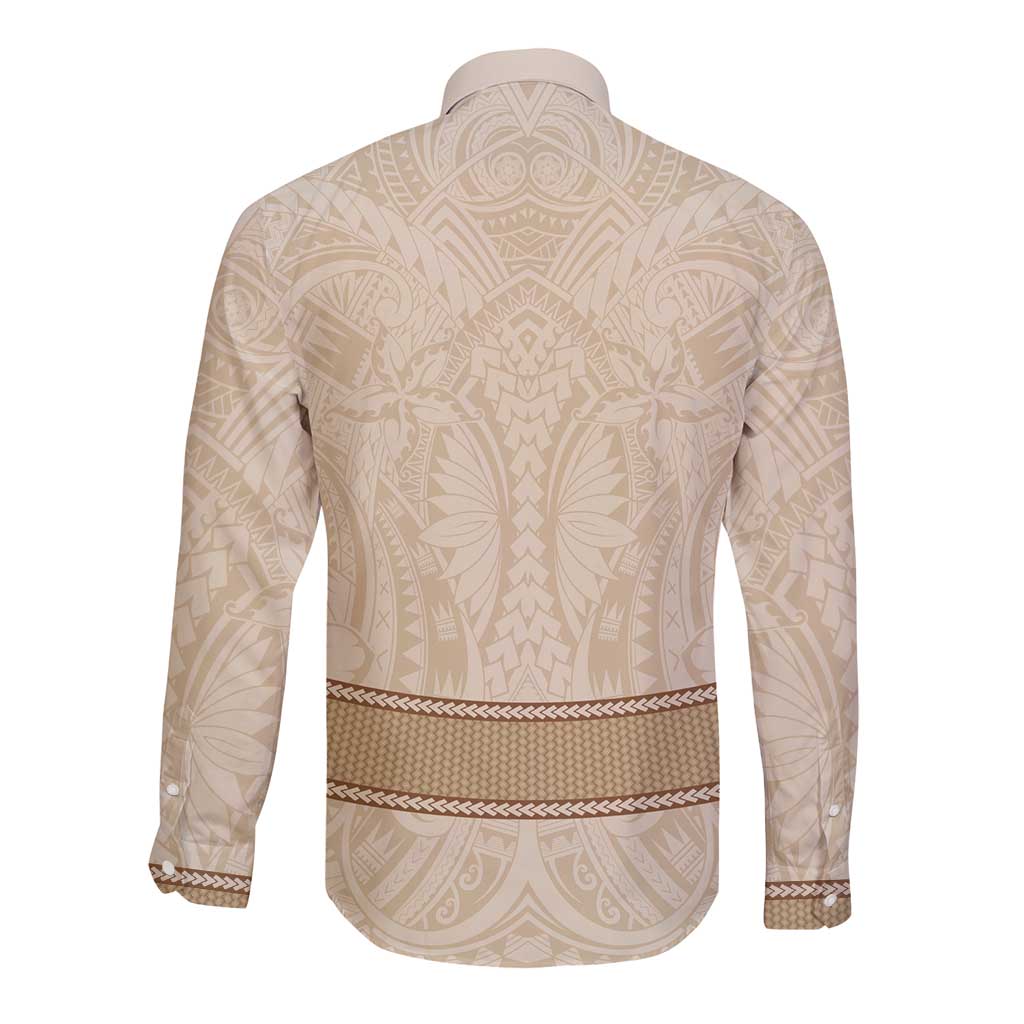 Mauri Ribaberiki Kiribati Long Sleeve Button Shirt Cowrie Shells Lei Palm Leaf Weaving