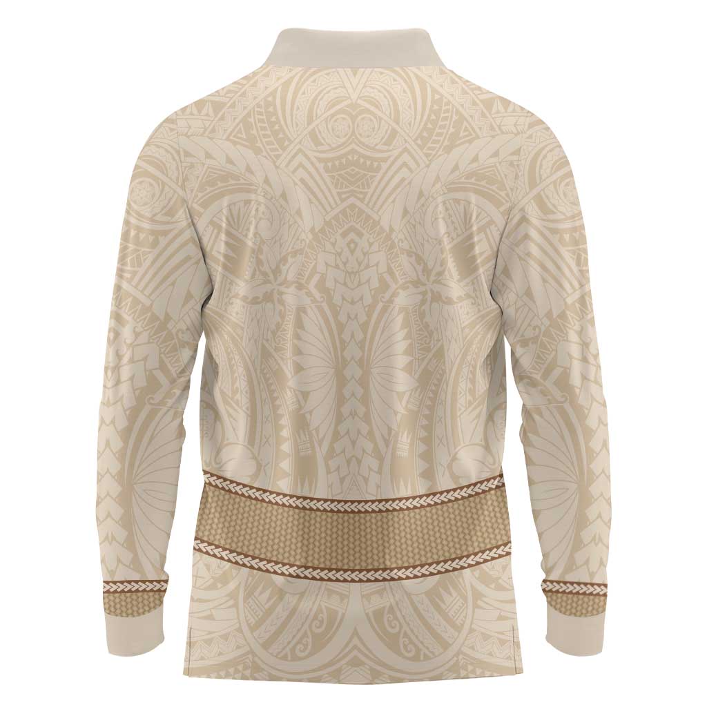 Mauri Ribaberiki Kiribati Long Sleeve Polo Shirt Cowrie Shells Lei Palm Leaf Weaving