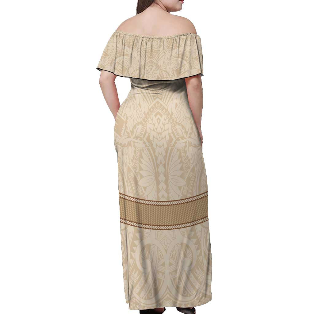 Mauri Ribaberiki Kiribati Off Shoulder Maxi Dress Cowrie Shells Lei Palm Leaf Weaving