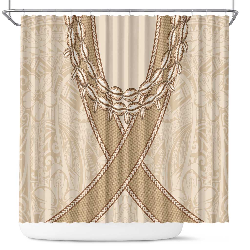 Mauri Ribaberiki Kiribati Shower Curtain Cowrie Shells Lei Palm Leaf Weaving