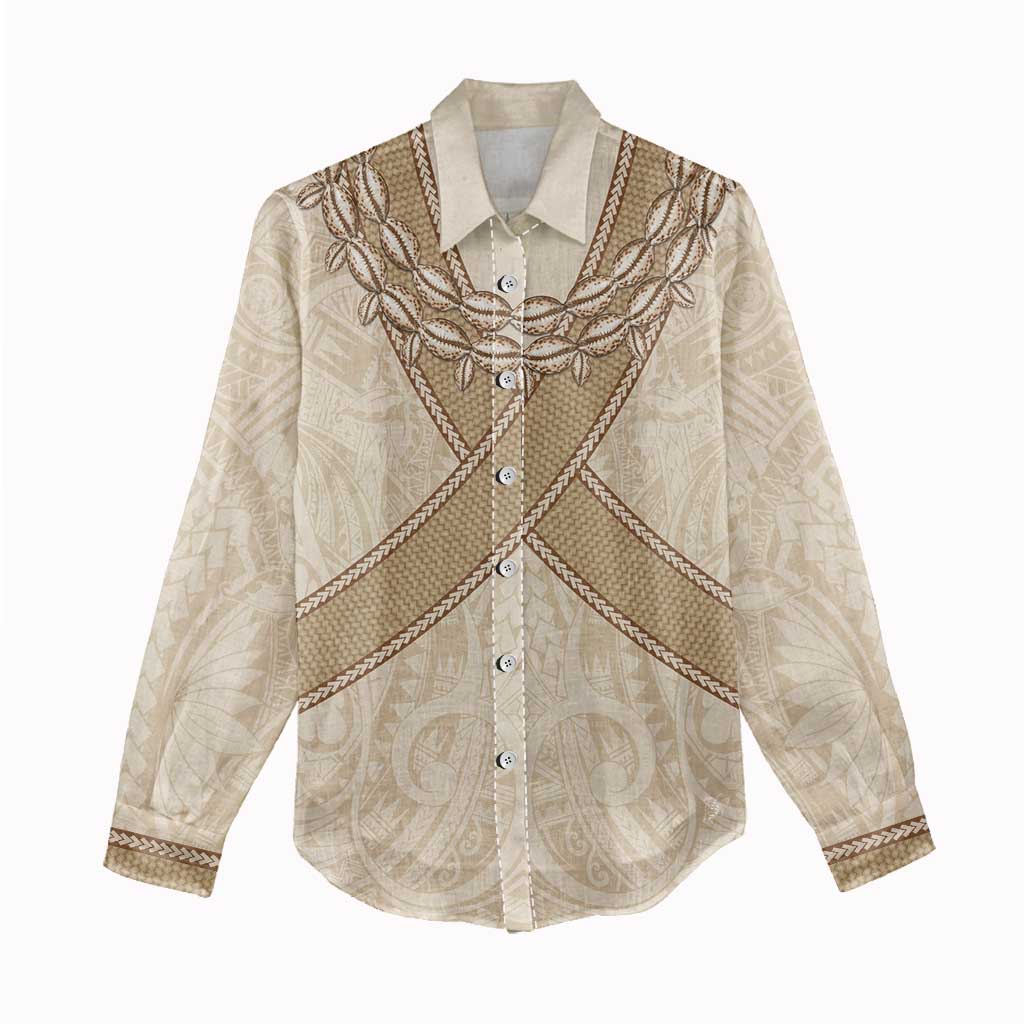 Mauri Ribaberiki Kiribati Women Casual Shirt Cowrie Shells Lei Palm Leaf Weaving