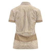 Mauri Ribaberiki Kiribati Women Polo Shirt Cowrie Shells Lei Palm Leaf Weaving