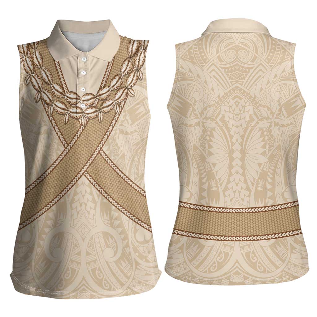 Mauri Ribaberiki Kiribati Women Sleeveless Polo Shirt Cowrie Shells Lei Palm Leaf Weaving