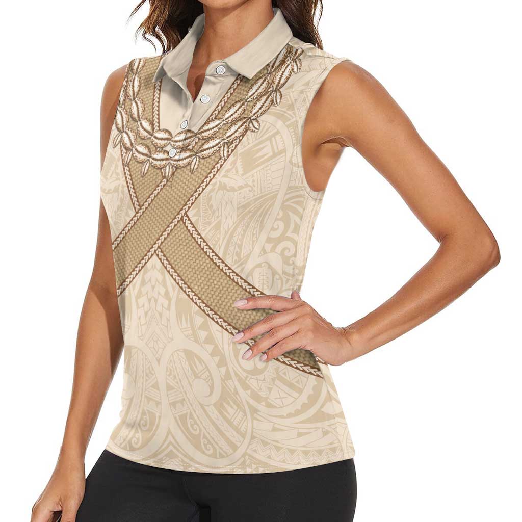 Mauri Ribaberiki Kiribati Women Sleeveless Polo Shirt Cowrie Shells Lei Palm Leaf Weaving