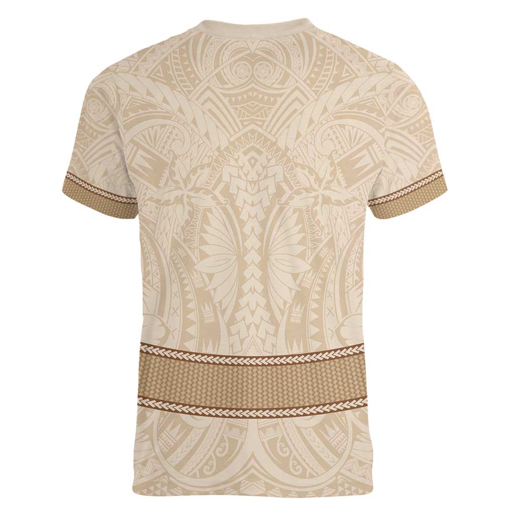 Mauri Ribaberiki Kiribati Women V-Neck T-Shirt Cowrie Shells Lei Palm Leaf Weaving