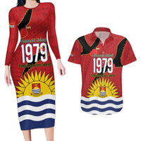 Mauri Kiribati Independence Day Couples Matching Long Sleeve Bodycon Dress and Hawaiian Shirt 1979 Proud National Frigatebird