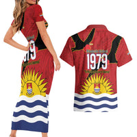 Mauri Kiribati Independence Day Couples Matching Short Sleeve Bodycon Dress and Hawaiian Shirt 1979 Proud National Frigatebird