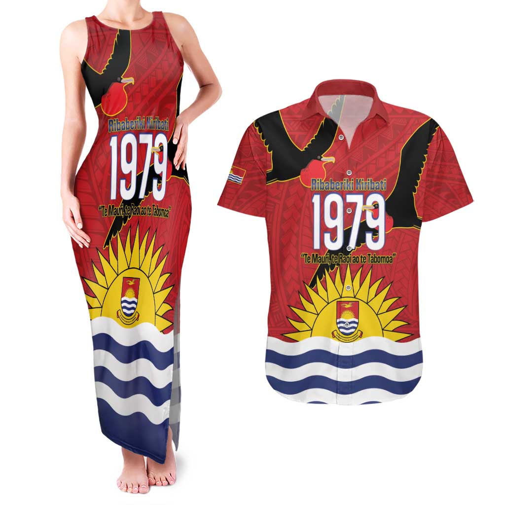 Mauri Kiribati Independence Day Couples Matching Tank Maxi Dress and Hawaiian Shirt 1979 Proud National Frigatebird