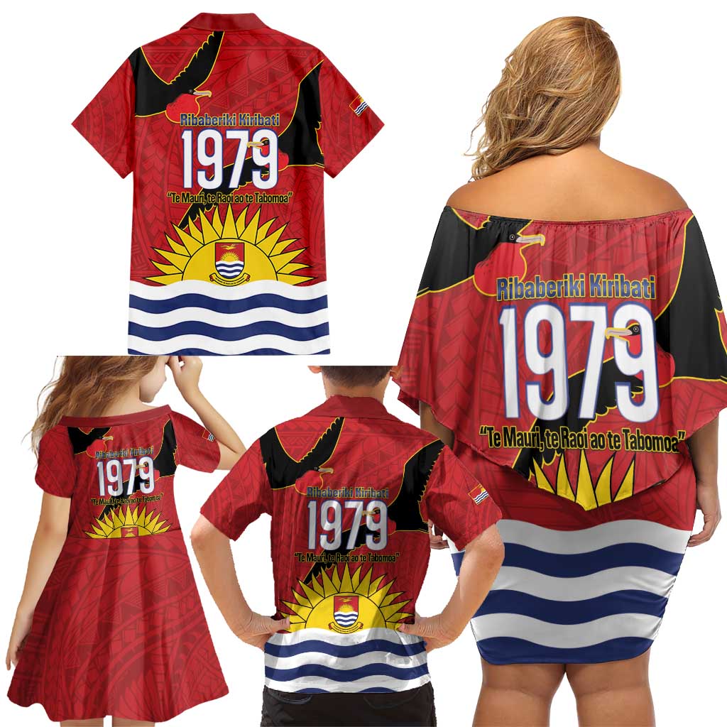 Mauri Kiribati Independence Day Family Matching Off Shoulder Short Dress and Hawaiian Shirt 1979 Proud National Frigatebird