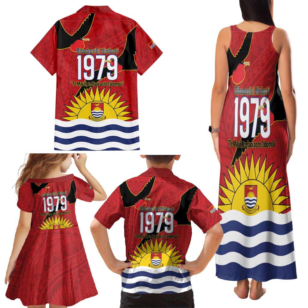 Mauri Kiribati Independence Day Family Matching Tank Maxi Dress and Hawaiian Shirt 1979 Proud National Frigatebird
