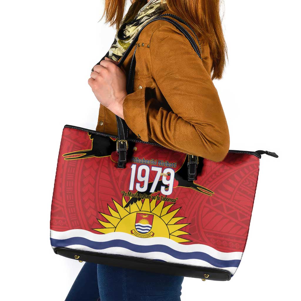 Mauri Kiribati Independence Day Leather Tote Bag 1979 Proud National Frigatebird