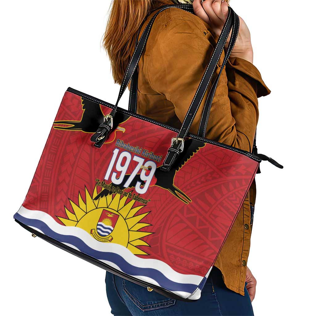 Mauri Kiribati Independence Day Leather Tote Bag 1979 Proud National Frigatebird