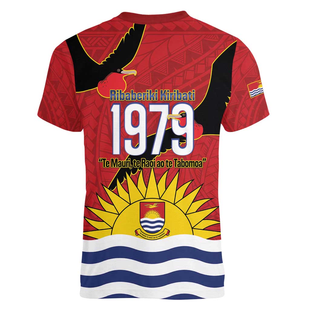 Mauri Kiribati Independence Day Women V-Neck T-Shirt 1979 Proud National Frigatebird