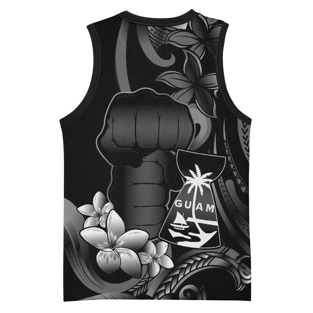 Black Hafa Adai Guam Basketball Jersey Chamorro Latte Stone Hand With Plumeria - Polynesian Pride