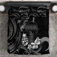 Black Hafa Adai Guam Bedding Set Chamorro Latte Stone Hand With Plumeria