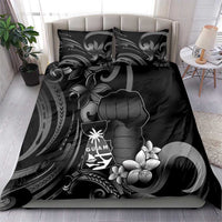 Black Hafa Adai Guam Bedding Set Chamorro Latte Stone Hand With Plumeria