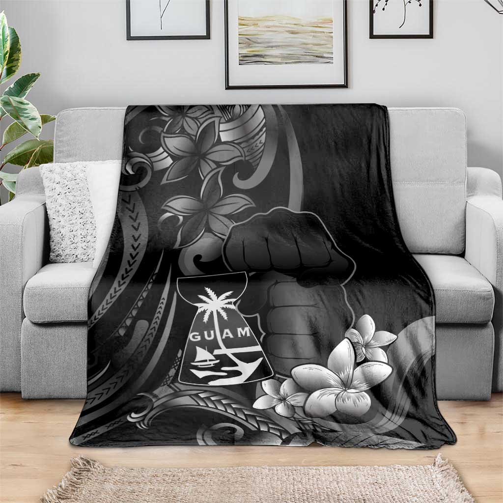 Black Hafa Adai Guam Blanket Chamorro Latte Stone Hand With Plumeria