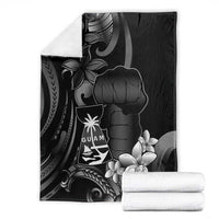 Black Hafa Adai Guam Blanket Chamorro Latte Stone Hand With Plumeria