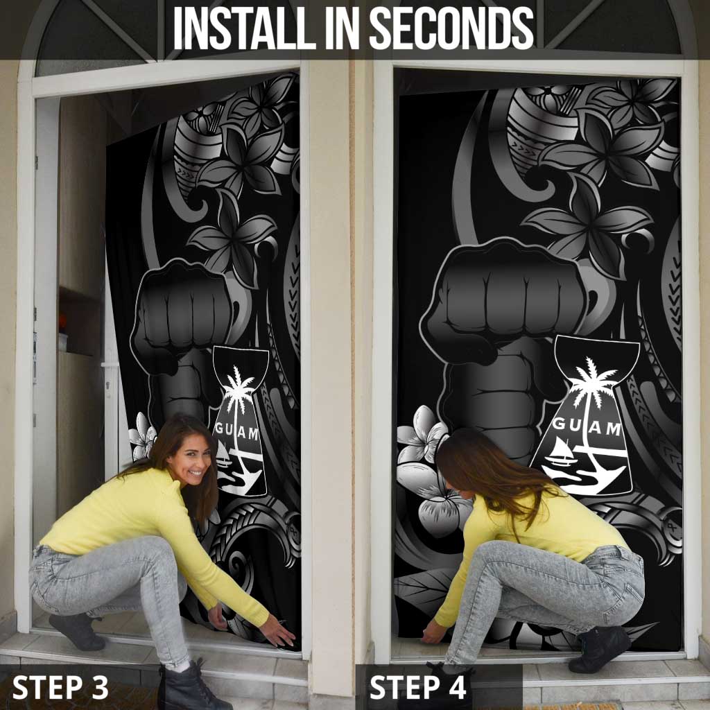 Black Hafa Adai Guam Door Cover Chamorro Latte Stone Hand With Plumeria - Polynesian Pride