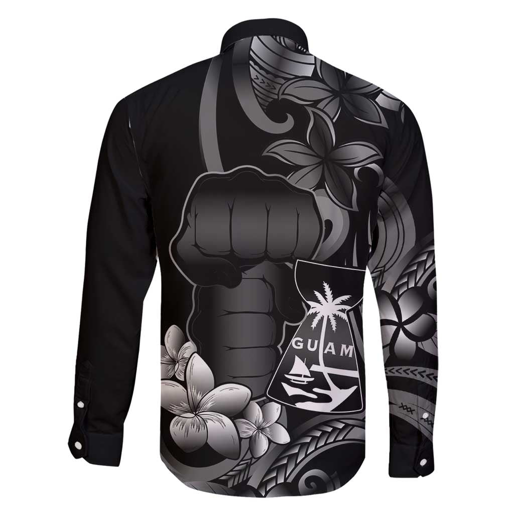 Black Hafa Adai Guam Family Matching Long Sleeve Bodycon Dress and Hawaiian Shirt Chamorro Latte Stone Hand With Plumeria