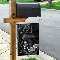 Black Hafa Adai Guam Garden Flag Chamorro Latte Stone Hand With Plumeria