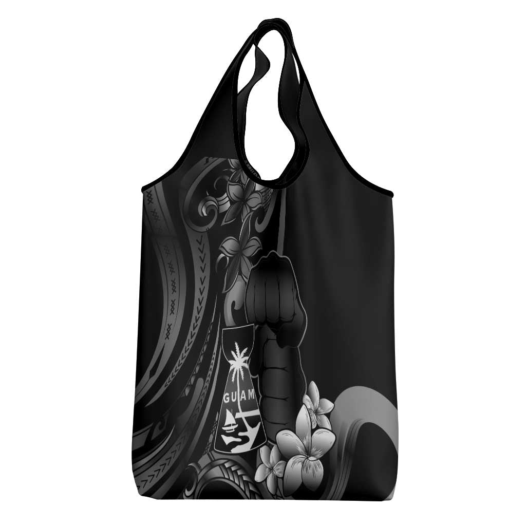 Black Hafa Adai Guam Grocery Bag Chamorro Latte Stone Hand With Plumeria