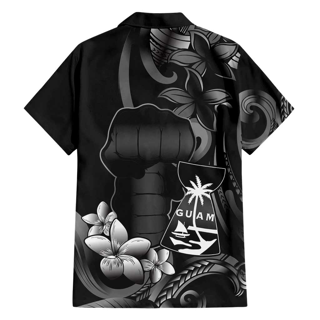 Black Hafa Adai Guam Hawaiian Shirt Chamorro Latte Stone Hand With Plumeria
