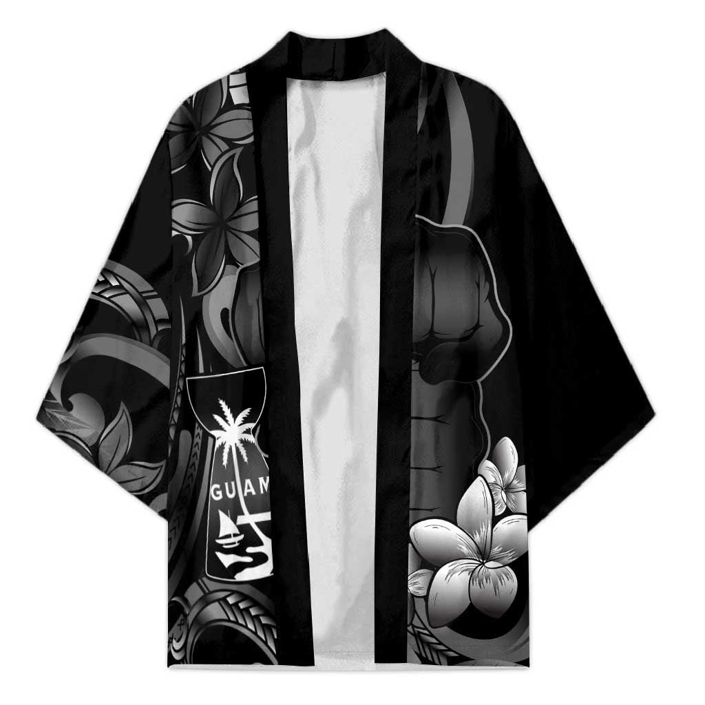 Black Hafa Adai Guam Kimono Chamorro Latte Stone Hand With Plumeria - Polynesian Pride