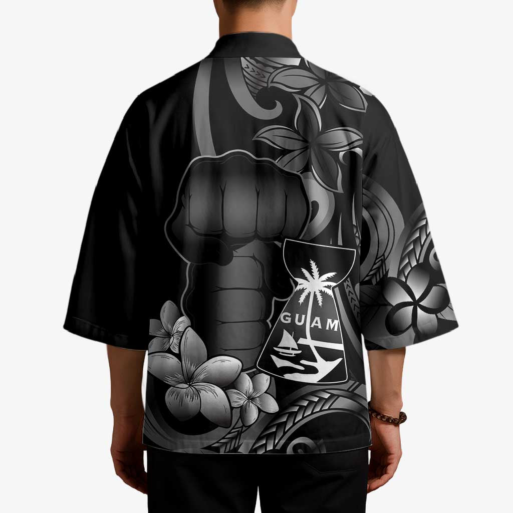 Black Hafa Adai Guam Kimono Chamorro Latte Stone Hand With Plumeria - Polynesian Pride