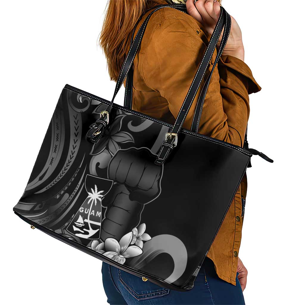 Black Hafa Adai Guam Leather Tote Bag Chamorro Latte Stone Hand With Plumeria