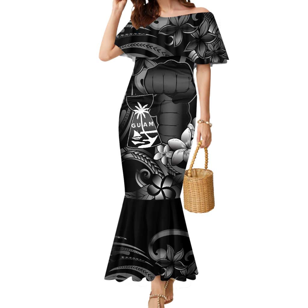 Black Hafa Adai Guam Mermaid Dress Chamorro Latte Stone Hand With Plumeria