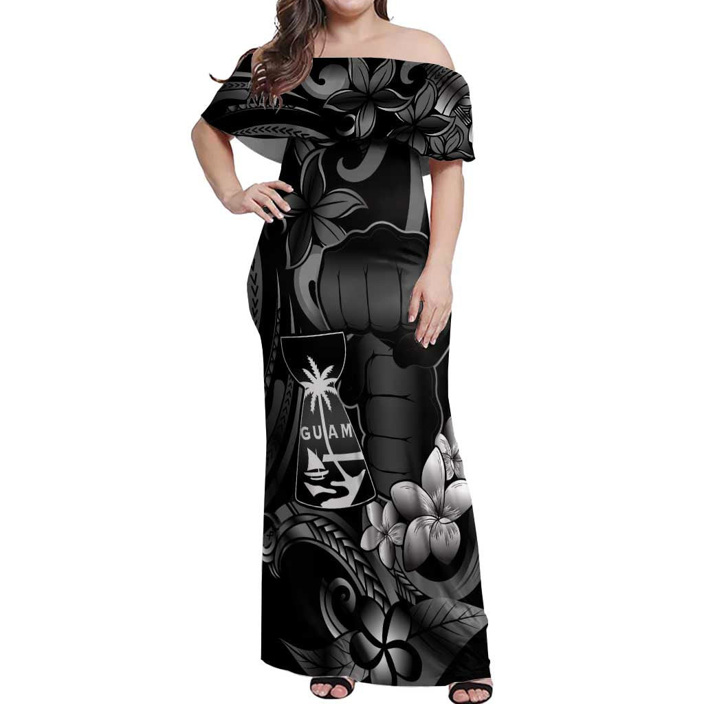 Black Hafa Adai Guam Off Shoulder Maxi Dress Chamorro Latte Stone Hand With Plumeria