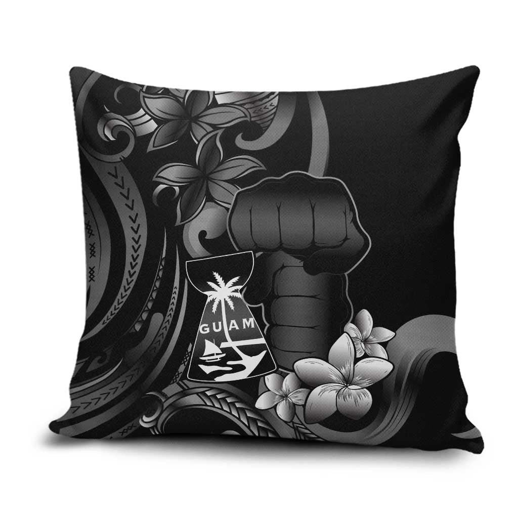 Black Hafa Adai Guam Pillow Cover Chamorro Latte Stone Hand With Plumeria - Polynesian Pride