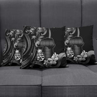 Black Hafa Adai Guam Pillow Cover Chamorro Latte Stone Hand With Plumeria - Polynesian Pride