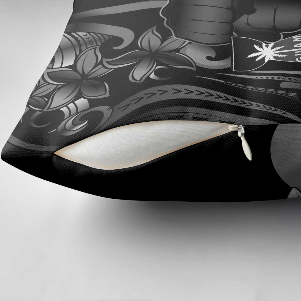 Black Hafa Adai Guam Pillow Cover Chamorro Latte Stone Hand With Plumeria - Polynesian Pride