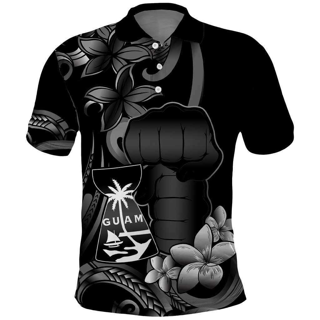 Black Hafa Adai Guam Polo Shirt Chamorro Latte Stone Hand With Plumeria