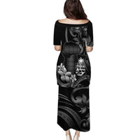 Black Hafa Adai Guam Puletasi Chamorro Latte Stone Hand With Plumeria